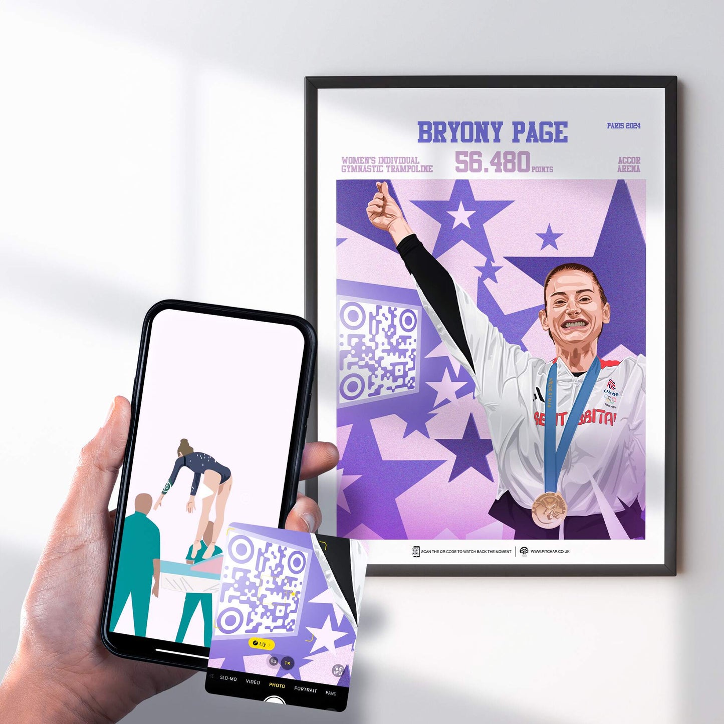 Team GB Poster Bryony Page Trampoline Olympics Interactive Replay (56.480 points)